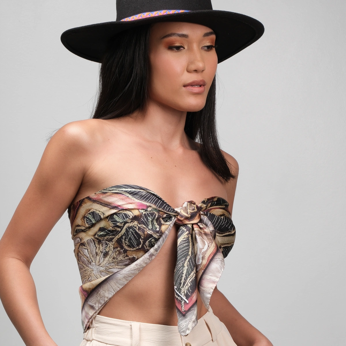 Silk scarf 90 Under the Canopy styled as strapless top
