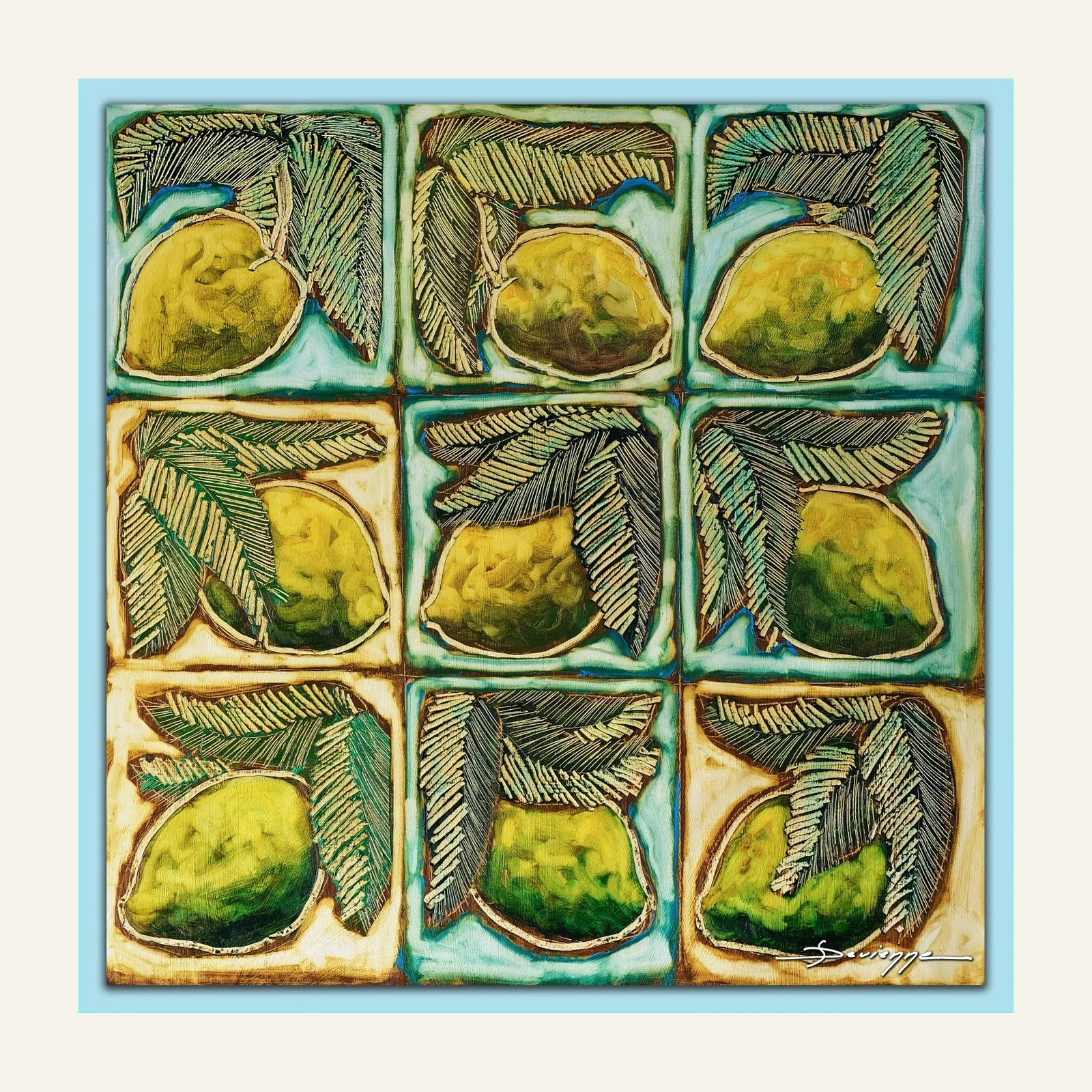 Silk scarf 90 Zest of Paradise flat lay product photo