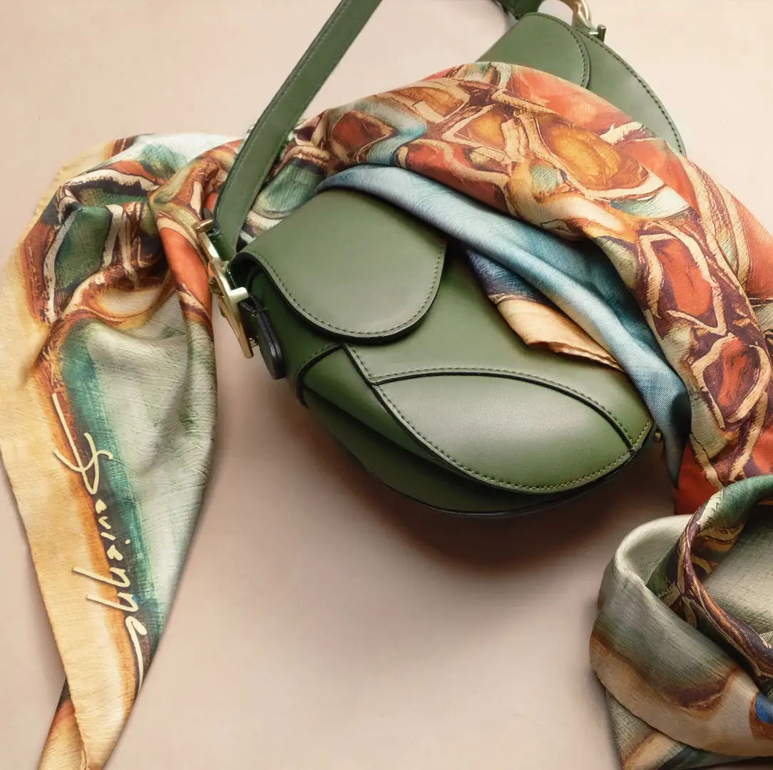 Maison DEVIENNE silk square with bag and sunglasses