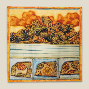 aplat du carré de soie "Le souffle de Bora Bora", tahiti, Louis Devienne