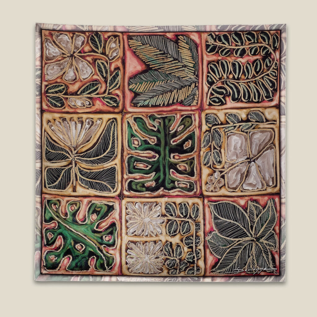 aplat du carré de soie "Sous la canopée", tahiti, Louis Devienne