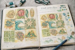 Œuvre originale et création textile artistique - carnet de soie . illustration IA.