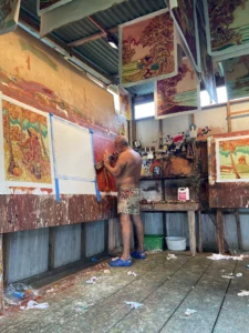 Louis Devienne peignant au torchon, technique de superposition des couches