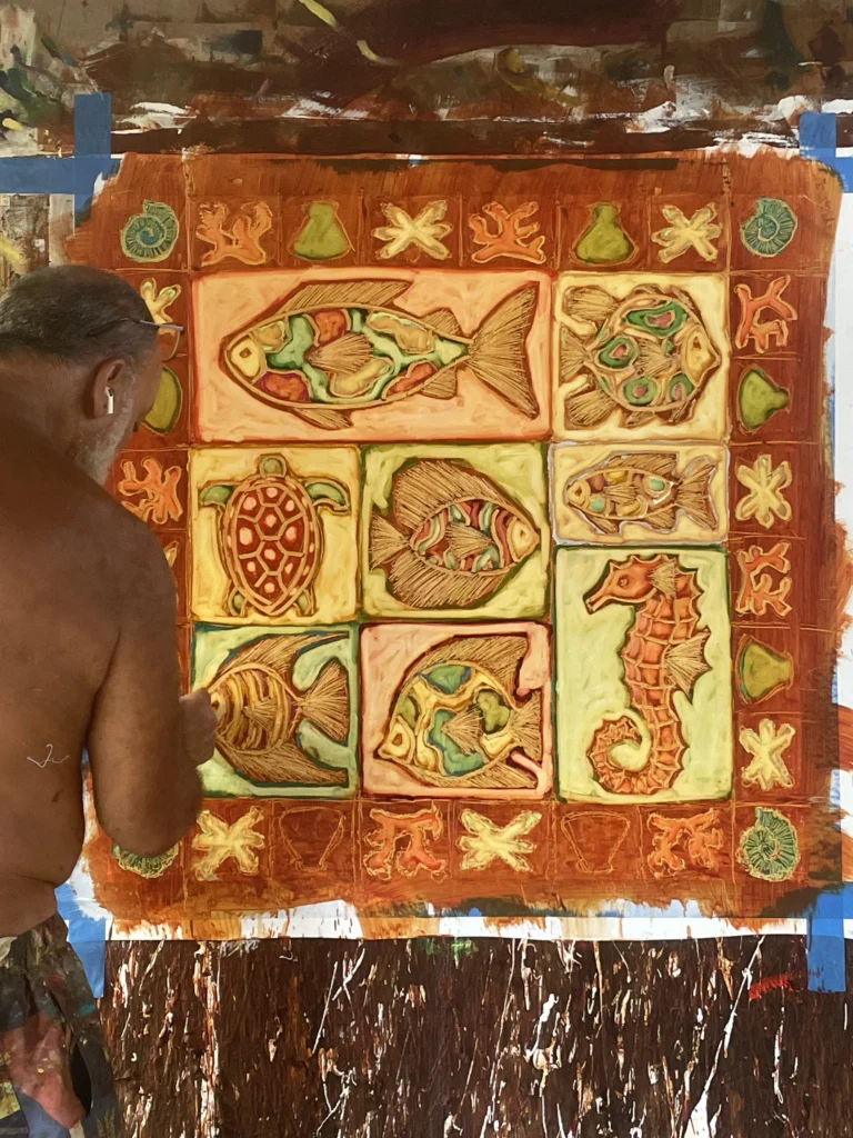 Louis Devienne peignant au torchon, technique de superposition des couches